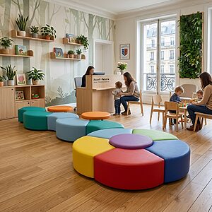Aménagement d'une salle d'attente pédiatrique pour jeunes enfants