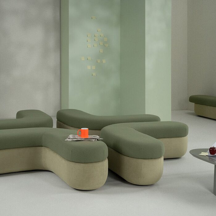 Bancs d’accueil modulables SOLARA avec modules combinables permettant de créer des assises flexibles et expressives pour espaces d’attente et environnements contemporains