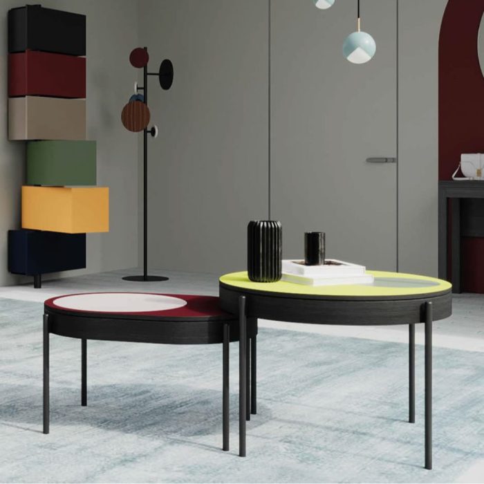 ARIMEO – Table basse ronde ou ovale avec rangement bois massif, style vintage et moderne (2)