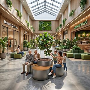 Assises circulaire vegetalisees avec jardiniere