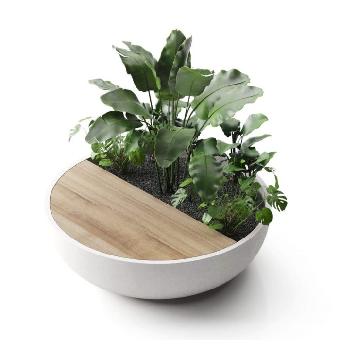 Banc circulaire sculptural bac plante integre exterieur amenagement urbain espace public Banc circulaire sculptural bac plante integre exterieur amenagement urbain espace public