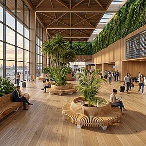 Mobilier bois pour terminal d'aéroport