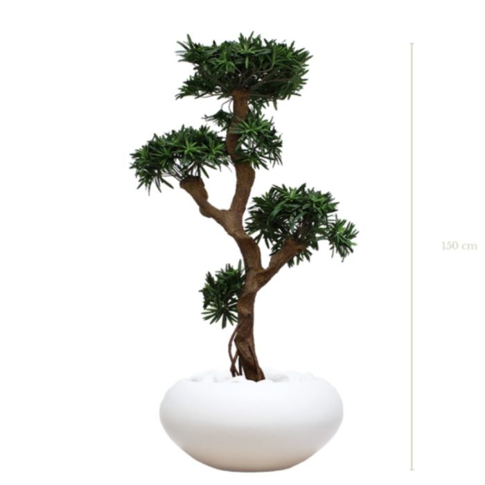 PODOCARPUS 150165170cm - Bonzaï artificiel zen en pots ovales ou tressés, noir, blanc ou beige (5)