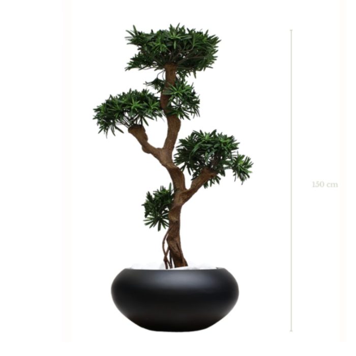 PODOCARPUS 150165170cm - Bonzaï artificiel zen en pots ovales ou tressés, noir, blanc ou beige (6)