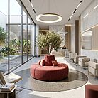 Banquette ronde circulaire centrale pour hall d accueil hotel