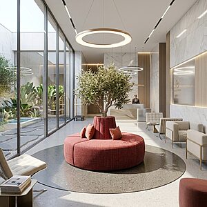 Banquette ronde circulaire centrale pour hall d accueil hotel