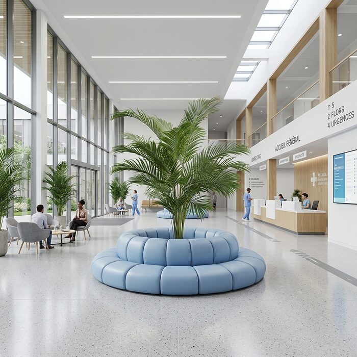 Canapé rond pour l amenagement de la zone d'accueil d'un hopital