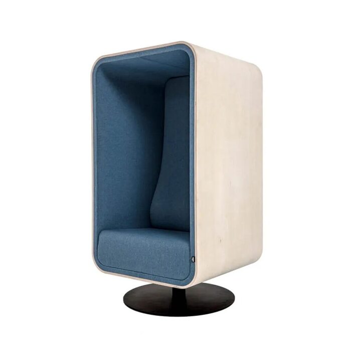 Fauteuil acoustique BAUN pour open space avec parois absorbantes et assise isolée pour travail et concentration en environnement bruyant