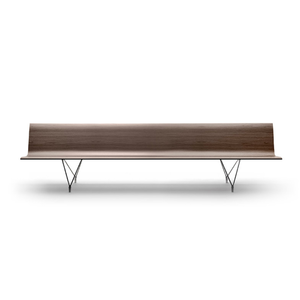 Banc BEAM en HPL et acier inoxydable pour espaces publics extérieurs avec assise collective résistante et fixation au sol possible