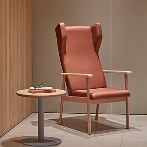 Fauteuil lounge HUDSON en métal robuste avec accoudoirs en bois pour EHPAD et espaces à usage intensif