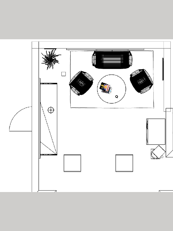 Plan 2D de l’aménagement d’une salle d’attente dans un centre de formation avec organisation de l’espace d’accueil et circulation optimisée