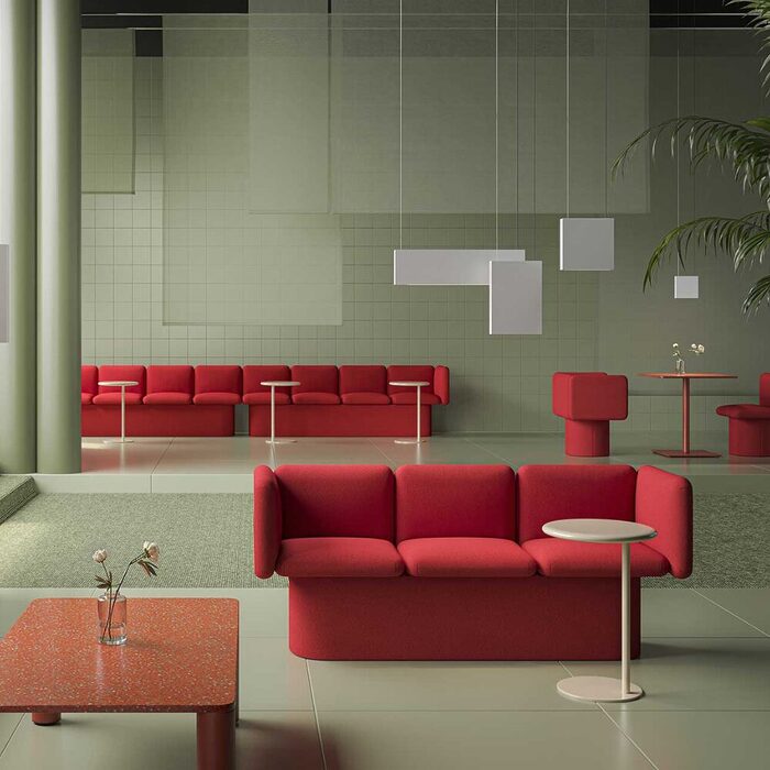 Banquettes modulaires BORIS aux formes arrondies permettant de créer des assises élégantes et optimisées pour restaurants et espaces hospitality