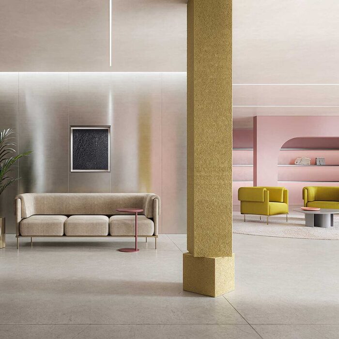 Canapé d’accueil modulaire FLY 2 et 3 places pour espaces professionnels, halls d’accueil et salles d’attente au design contemporain et aérien