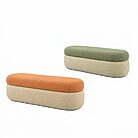 Banc rembourré SOLARA bicolore en deux longueurs, 100 et 150 cm, assise orange et vert sur base beige