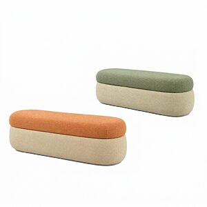 SOLARA – Banc rembourré personnalisable pour espaces publics H48cm - 100 et 150 cm 5 Banc rembourré SOLARA bicolore en deux longueurs, 100 et 150 cm, assise orange et vert sur base beige